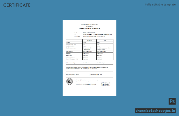 Australien, Australian Capital Territory: Beispiel einer Heiratsurkunde in Word (Vorschau)